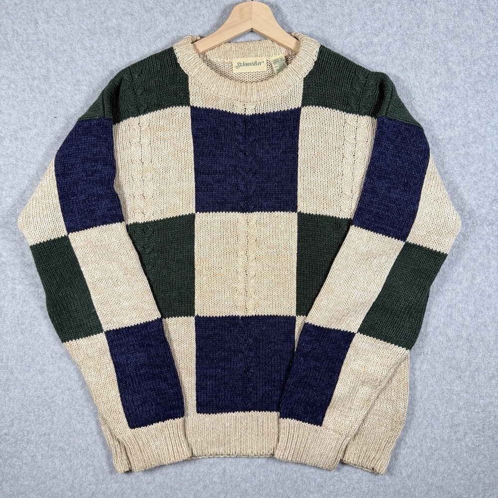VTG St. John's Bay Cable Knit Sweater Mens Large Tall Multicolor Colorblock 90s